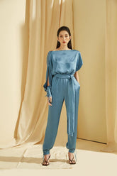 Silk Tapered Pants with Waist Tie and Drawstring Hem for a Refined, Relaxed Silhouette